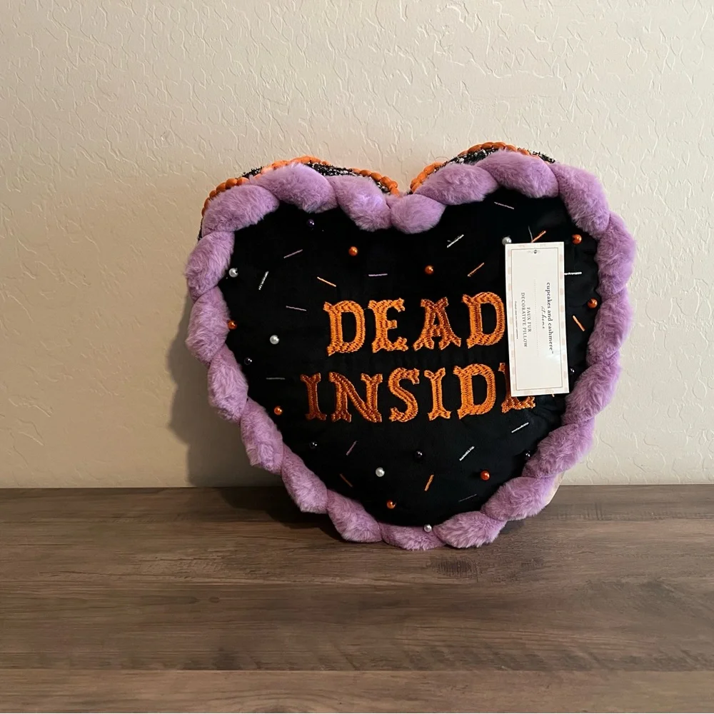 Cupcakes & Cashmere ‘Dead Inside’ Heart Shaped Cake Halloween Pillow